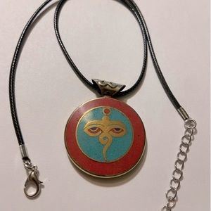 Two Sided Face Of Buddha Pendant/Leather